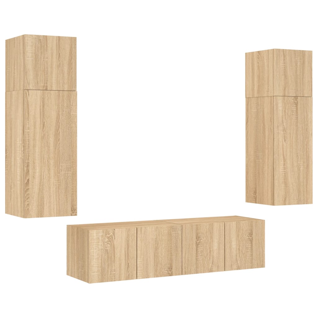 Mobili TV a Muro con LED 6pz Rovere Sonoma Legno Multistrato