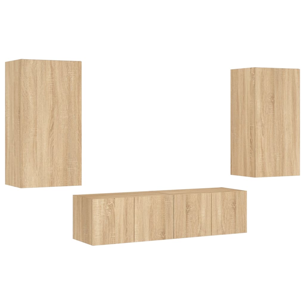 Mobili TV a Muro con LED 4pz Rovere Sonoma Legno Multistrato