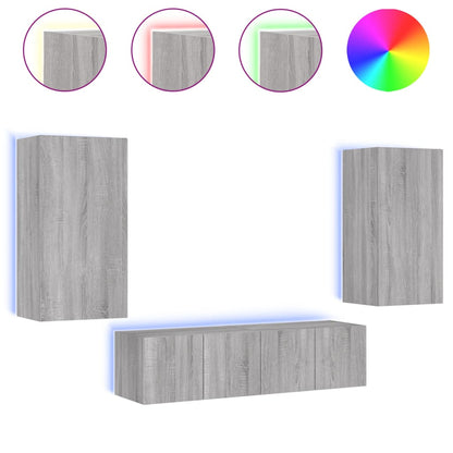 Mobili TV a Muro con LED 4pz Grigio Sonoma in Legno Multistrato