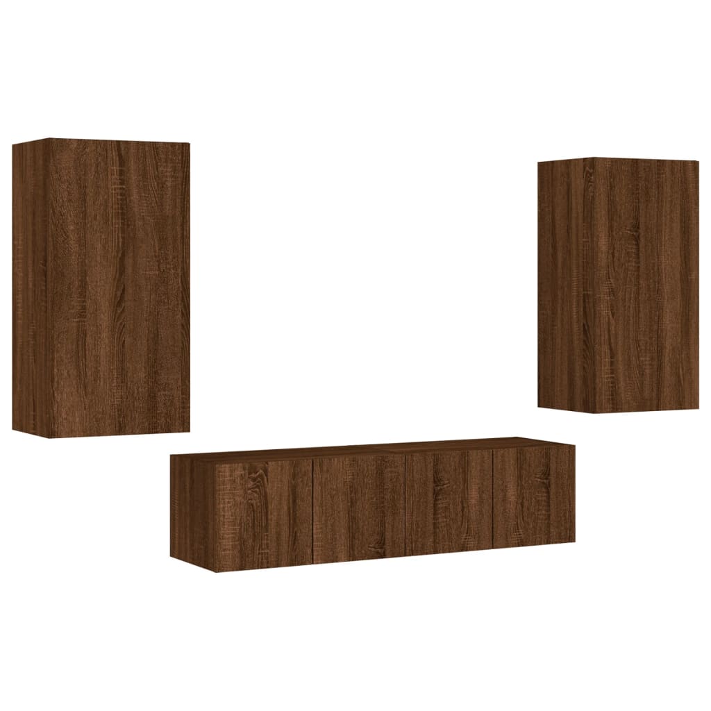 Mobili TV a Muro con LED 4pz Rovere Marrone Legno Multistrato