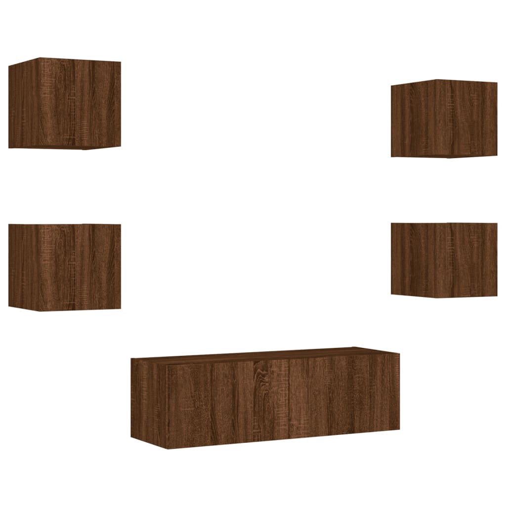 Mobili TV a Muro 5pz con Luci LED Rovere Marrone
