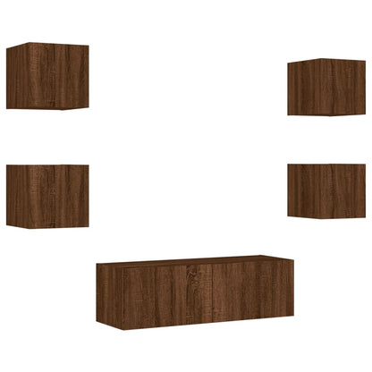 Mobili TV a Muro 5pz con Luci LED Rovere Marrone