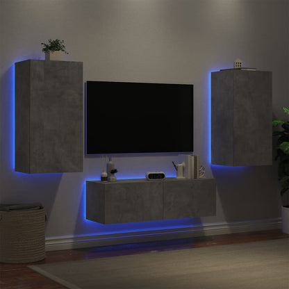 Mobili TV a Muro 3pz con Luci LED Grigio Cemento