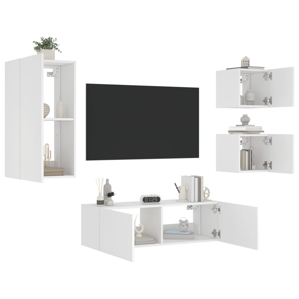 Mobili TV a Muro 4pz con Luci LED Bianchi
