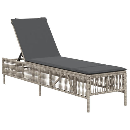 Lettino Prendisole con Cuscino Grigio Chiaro in Polyrattan
