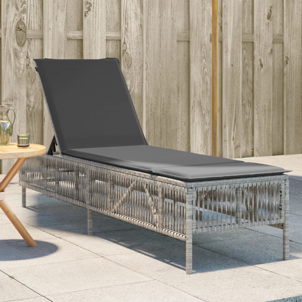 Lettino Prendisole con Cuscino Grigio Chiaro in Polyrattan
