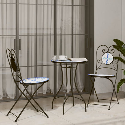 Tavolino da Bistrot con Mosaico Blu e Bianco Ã˜50x70 cm Ceramica