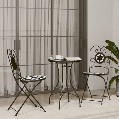 Tavolino da Bistrot con Mosaico Nero e Bianco ÃƒËœ50x70cm Ceramica