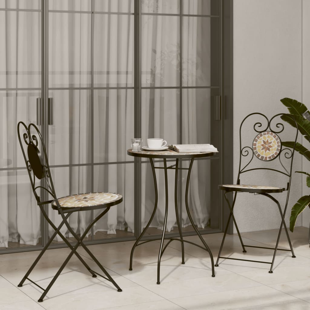 Tavolino Bistrot con Mosaico Terracotta e Bianco Ceramica