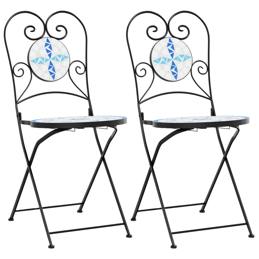 Sedie da BistrÃ² Pieghevoli 2 pz Blu e Bianco in Ceramica