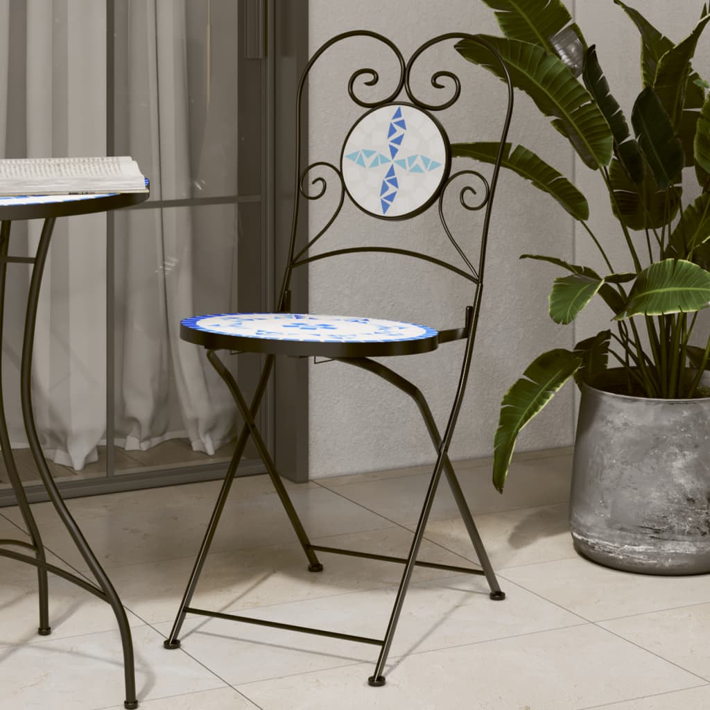 Sedie da BistrÃ² Pieghevoli 2 pz Blu e Bianco in Ceramica