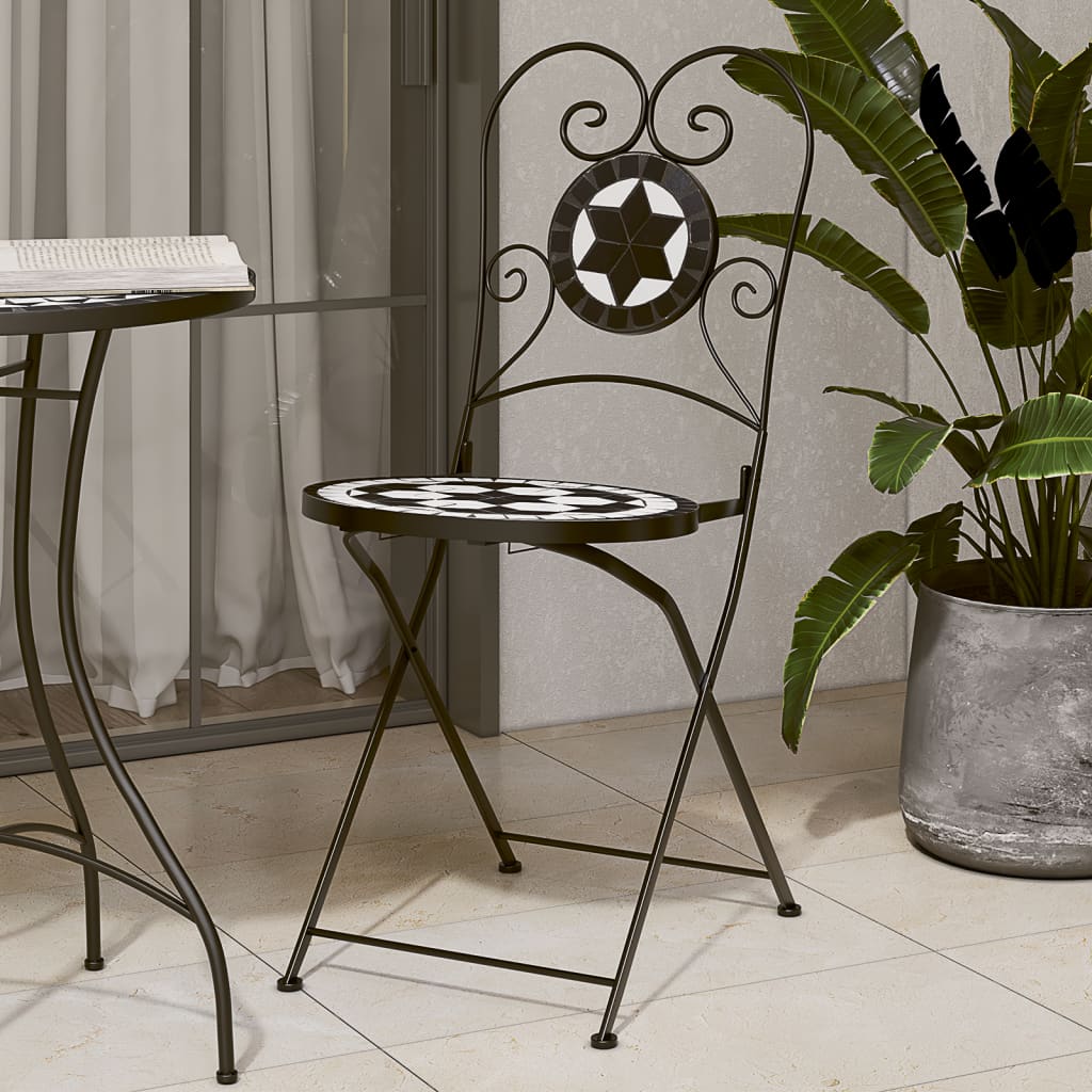 Sedie da BistrÃ² Pieghevoli 2 pz Nero e Bianco in Ceramica