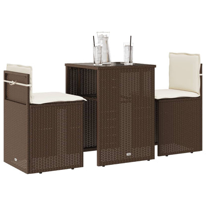 Set BistrÃ² 3 pz con Cuscini Marrone in Polyrattan