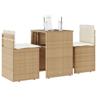 Set da BistrÃƒÂ² 3 pz con Cuscini Beige in Polyrattan