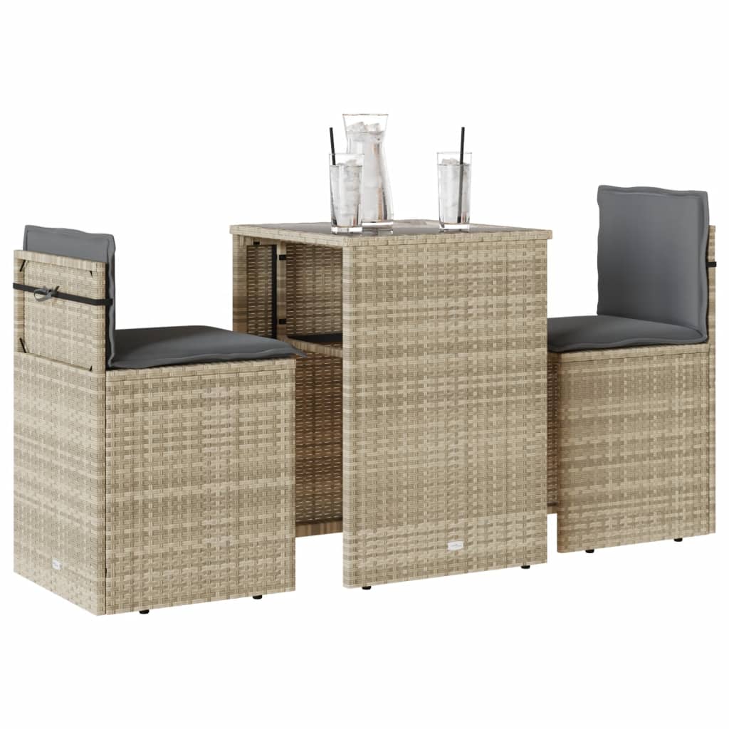 Set da BistrÃ² 3 pz con Cuscini Grigio Chiaro in Polyrattan