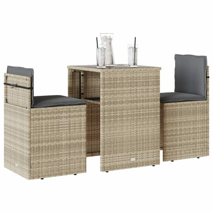 Set da BistrÃ² 3 pz con Cuscini Grigio Chiaro in Polyrattan