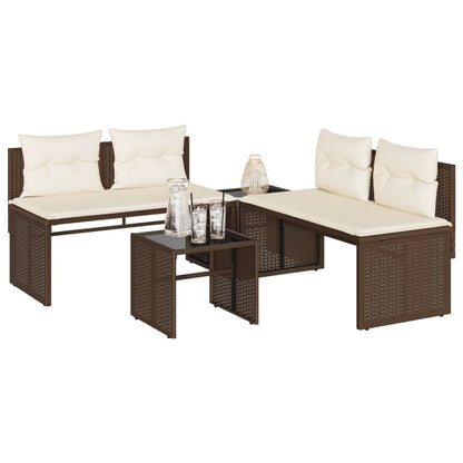 Set Divano da Giardino 4 pz con Cuscini Marrone in Polyrattan