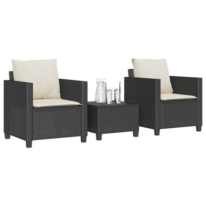 Set da BistrÃ² 3 pz con Cuscini Nero in Polyrattan