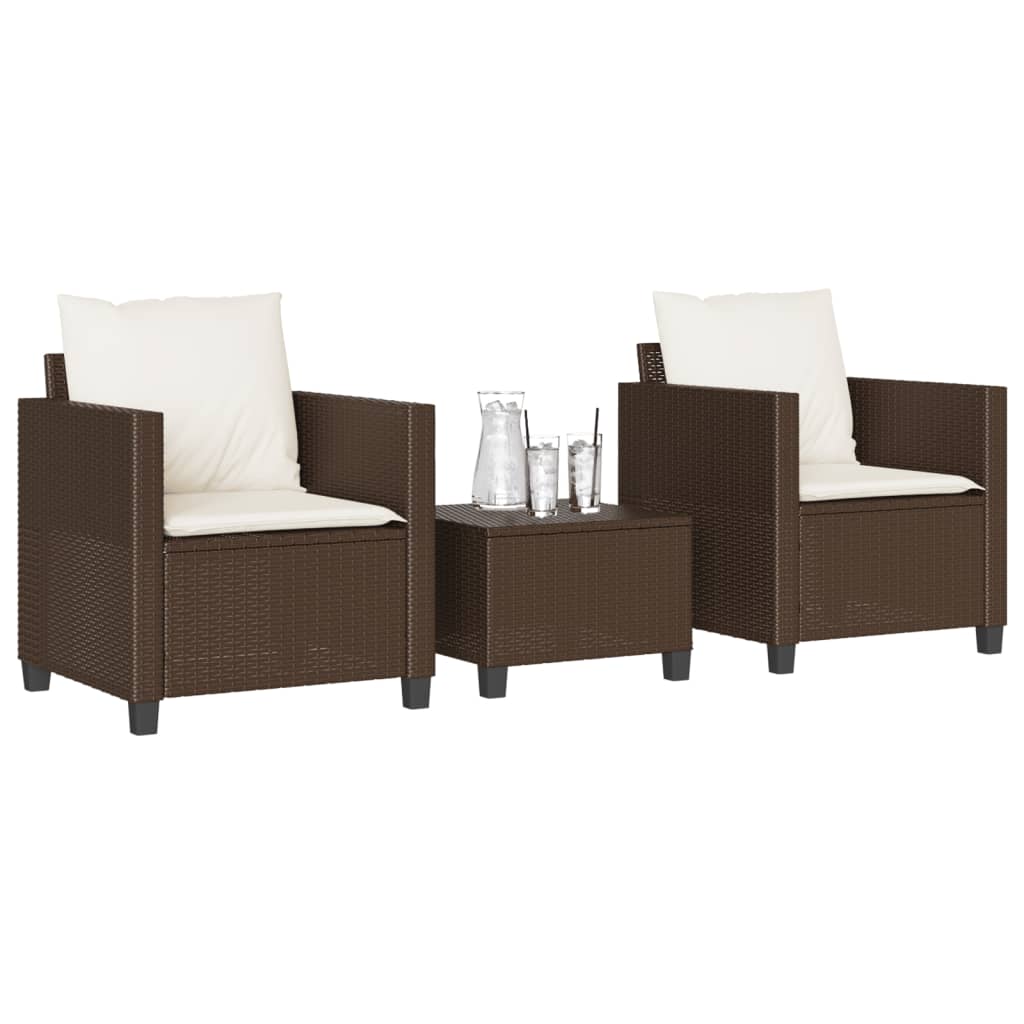 Set BistrÃ² 3 pz con Cuscini Marrone in Polyrattan