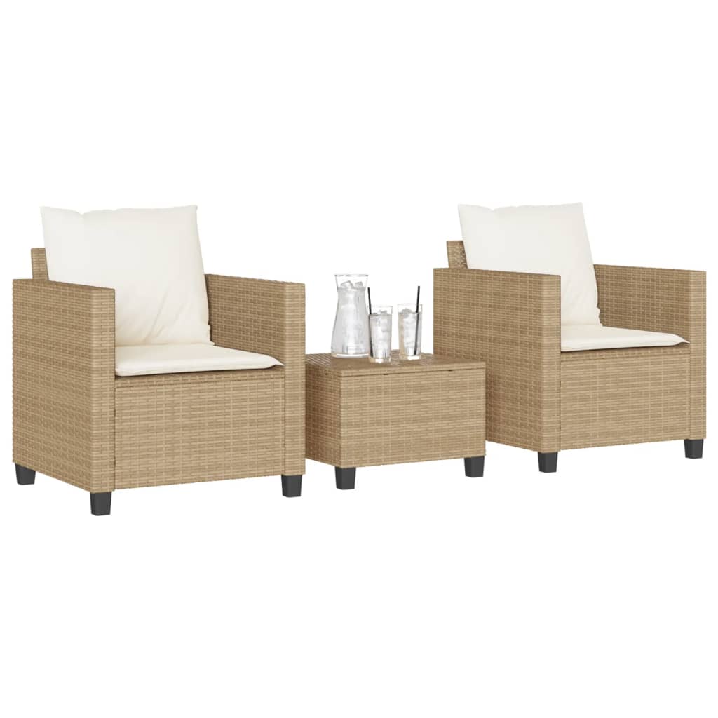Set da BistrÃƒÂ² 3 pz con Cuscini Beige in Polyrattan