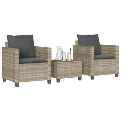 Set da BistrÃ² 3 pz con Cuscini Grigio Chiaro in Polyrattan