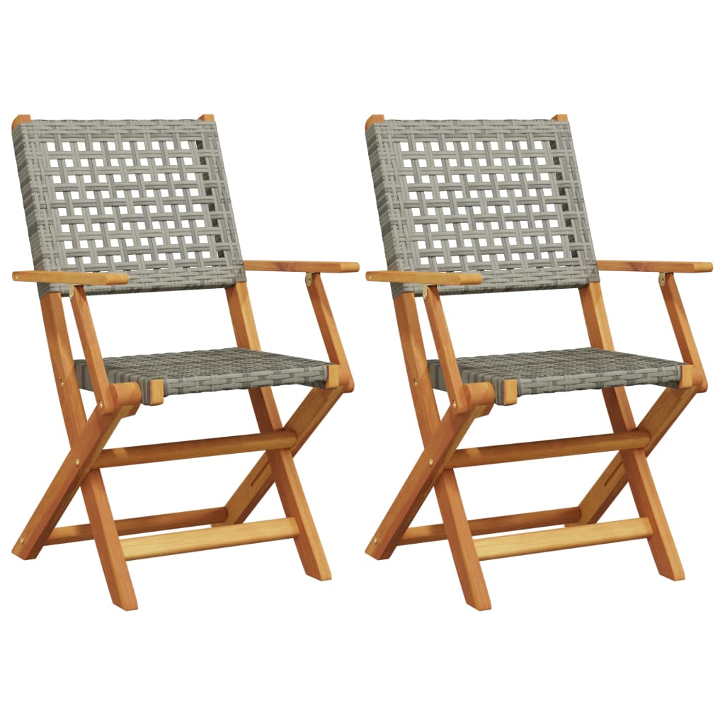 Sedie da Giardino 2pz Grigie Legno Massello Acacia e Polyrattan
