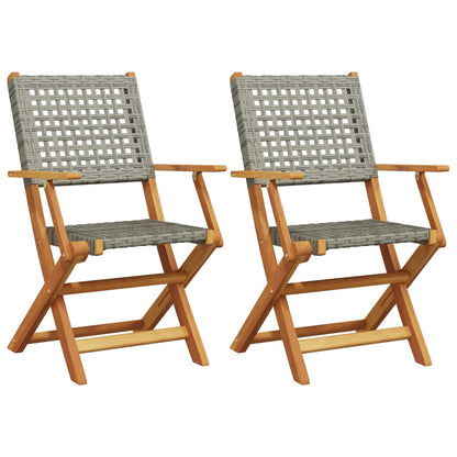 Sedie da Giardino 2pz Grigie Legno Massello Acacia e Polyrattan