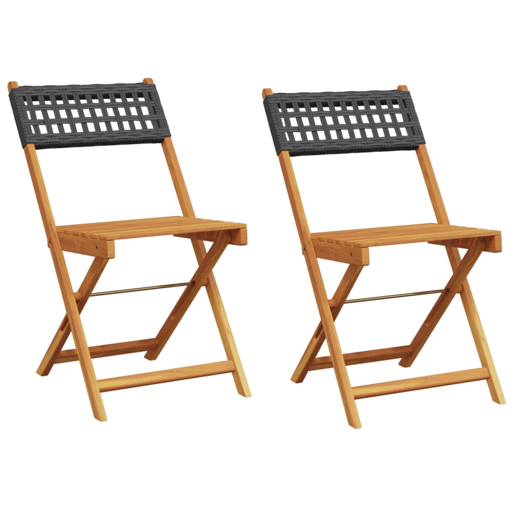 Sedie da BistrÃ² 2 pz Nere Legno Massello Acacia e Polyrattan