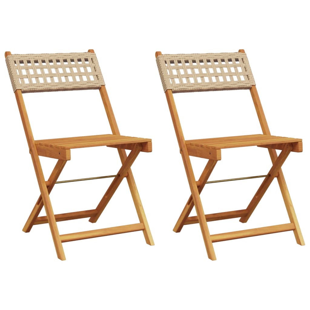 Sedie da BistrÃ² 2 pz Beige Legno Massello Acacia e Polyrattan