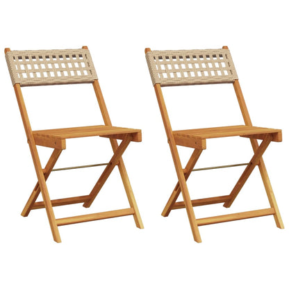 Sedie da BistrÃ² 2 pz Beige Legno Massello Acacia e Polyrattan