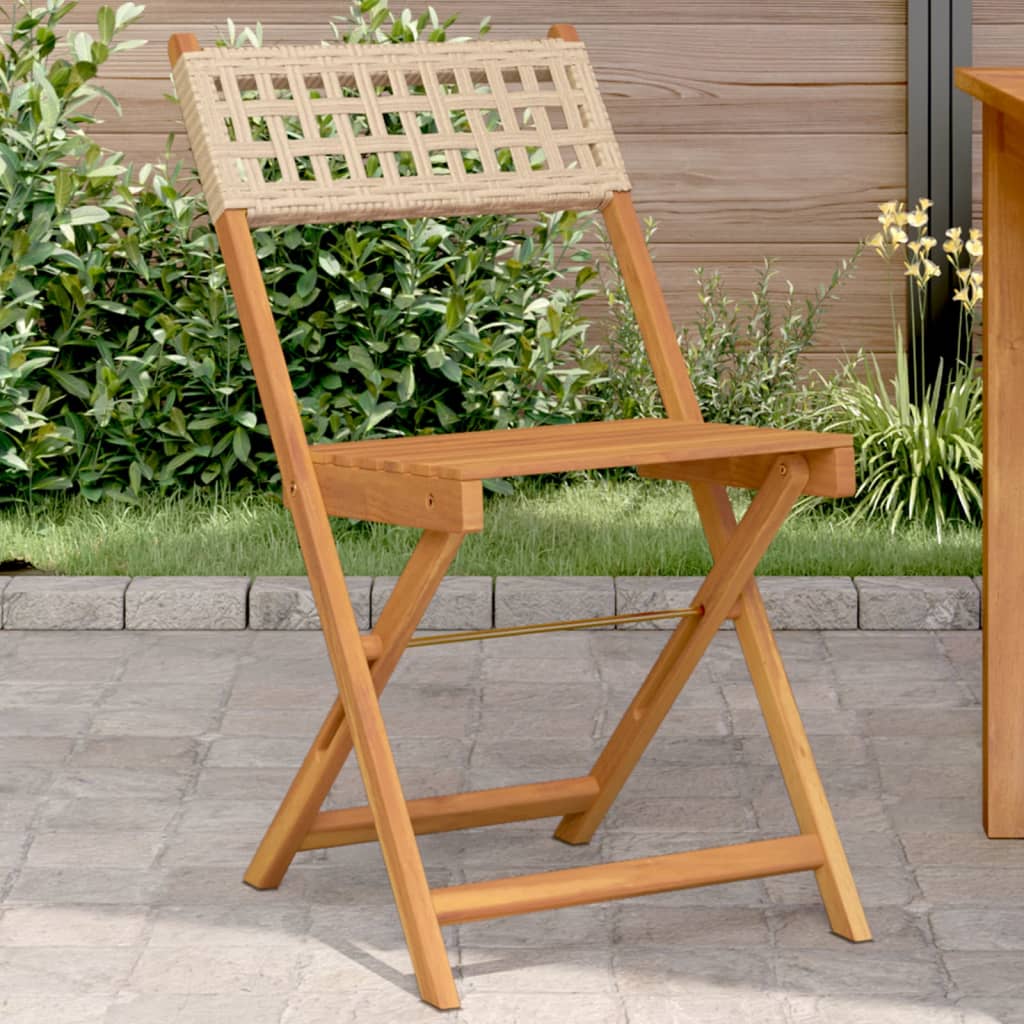 Sedie da BistrÃ² 2 pz Beige Legno Massello Acacia e Polyrattan