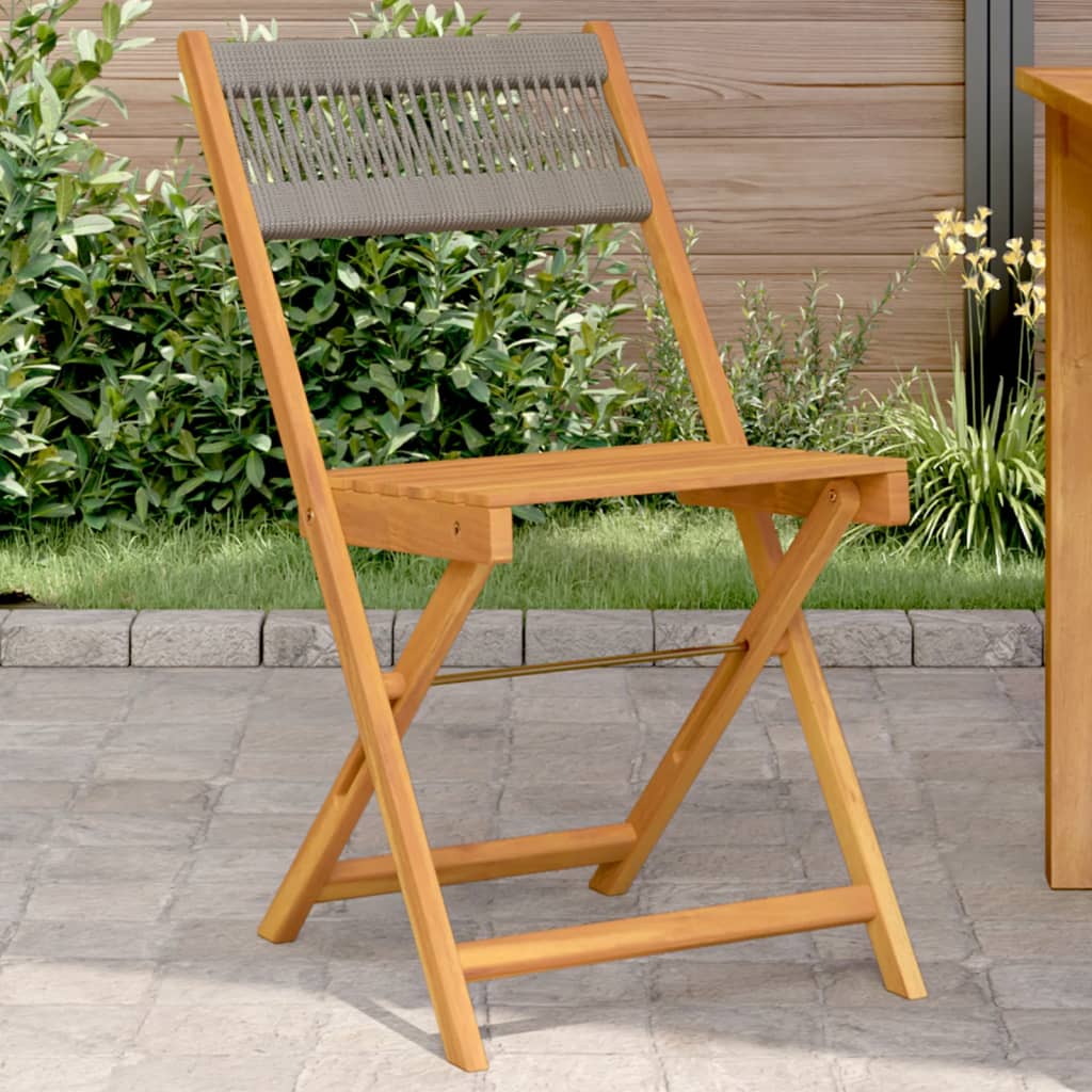 Sedie BistrÃ² 2pz Grigie in Legno Massello di Acacia e Corda