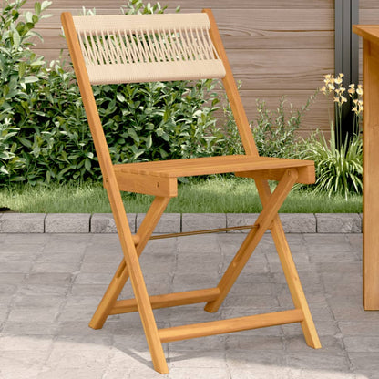 Sedie BistrÃ² 2pz Beige in Legno Massello di Acacia e Corda