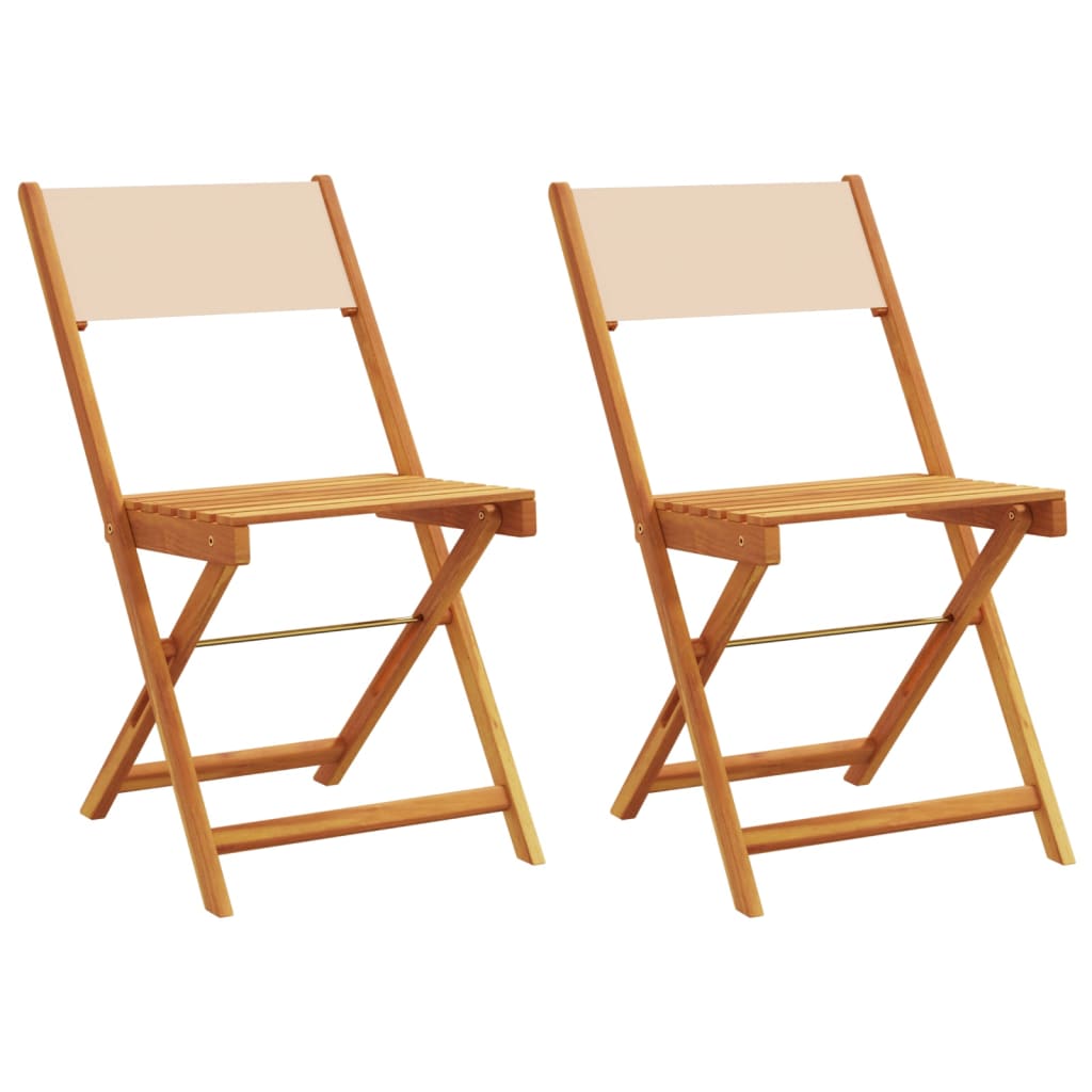 Sedie da BistrÃ² 2pz Beige in Legno Massello di Acacia e Tessuto