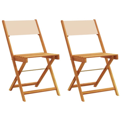 Sedie da BistrÃ² 2pz Beige in Legno Massello di Acacia e Tessuto