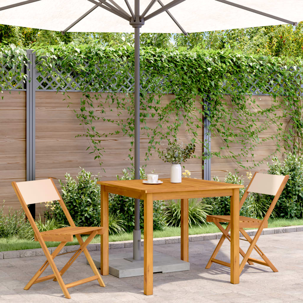 Sedie da BistrÃ² 2pz Beige in Legno Massello di Acacia e Tessuto