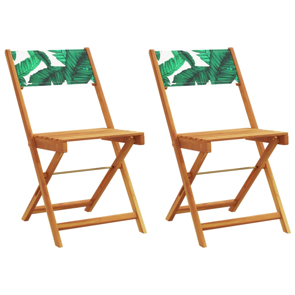 Sedie da BistrÃ² 2pz Motivo Foglia Legno Massello Acacia Tessuto