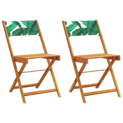 Sedie da BistrÃ² 2pz Motivo Foglia Legno Massello Acacia Tessuto