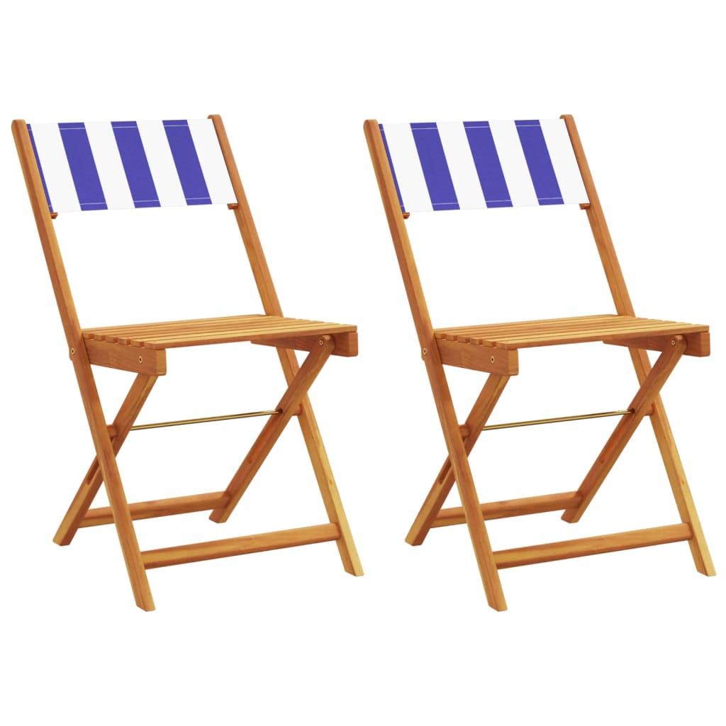 Sedie BistrÃ² 2pz Blu e Bianco Legno Massello Acacia e Tessuto
