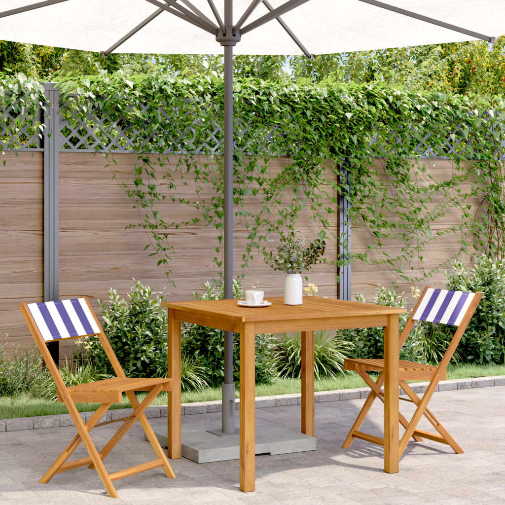 Sedie BistrÃ² 2pz Blu e Bianco Legno Massello Acacia e Tessuto