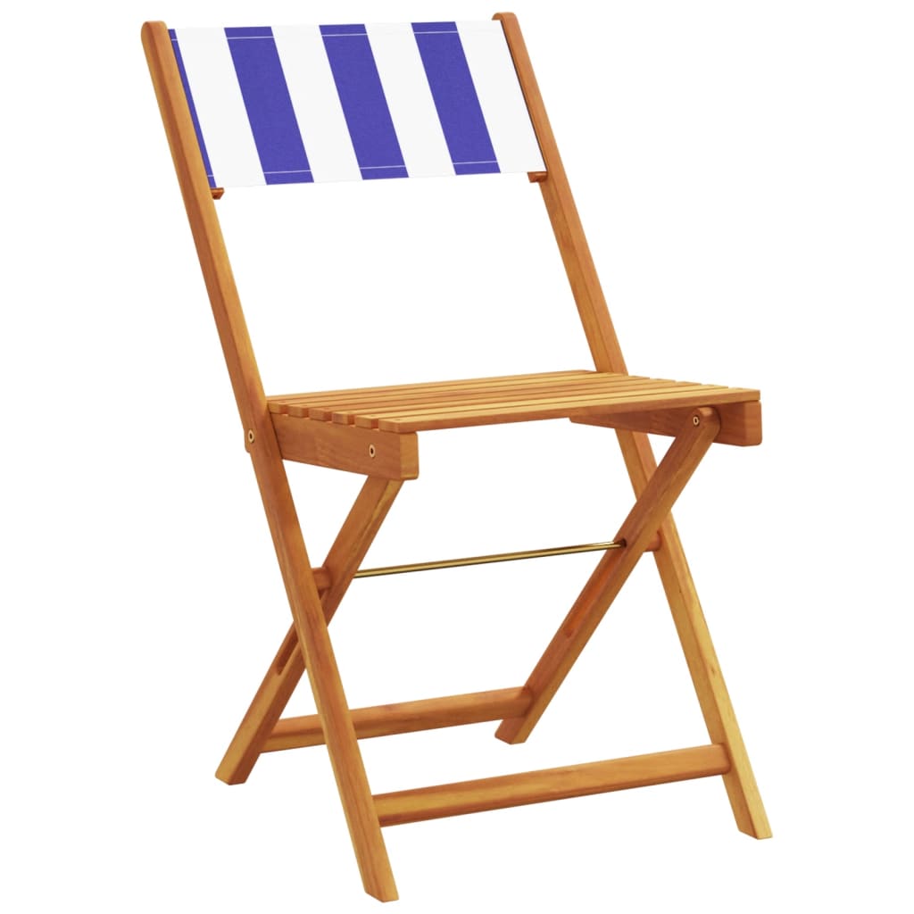 Sedie BistrÃ² 2pz Blu e Bianco Legno Massello Acacia e Tessuto
