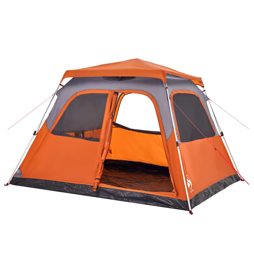 Tenda a Cupola 6 Persone Grigio e Arancione a Rilascio Rapido