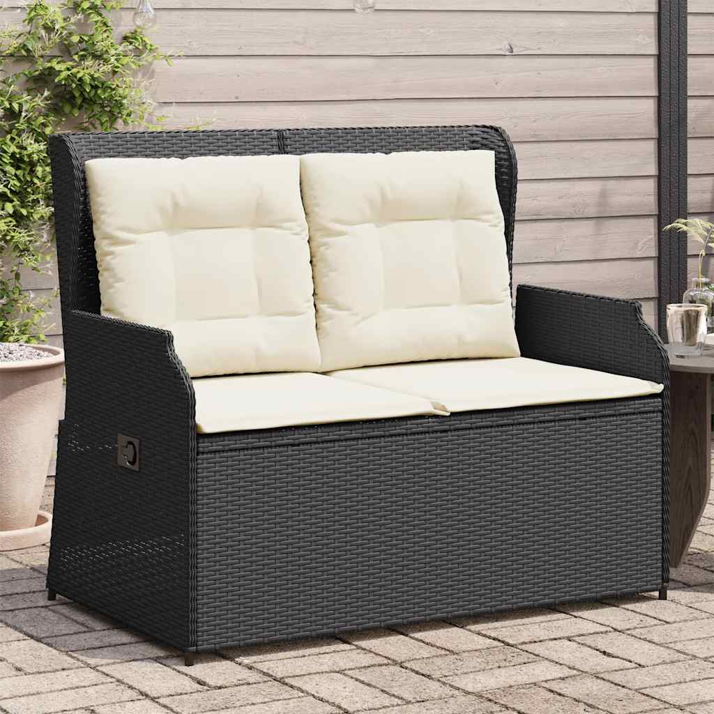 Panca Reclinabile da Giardino con Cuscini Nera in Polyrattan