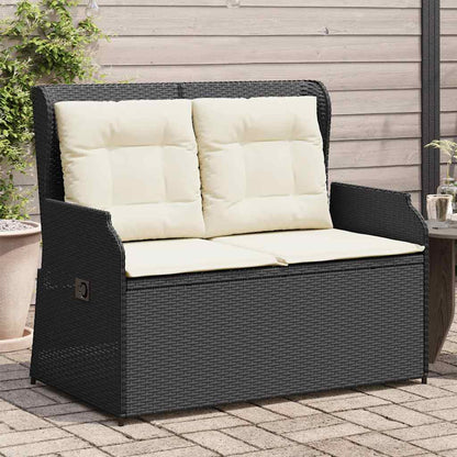 Panca Reclinabile da Giardino con Cuscini Nera in Polyrattan