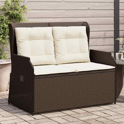 Panca Reclinabile da Giardino con Cuscini Marrone in Polyrattan