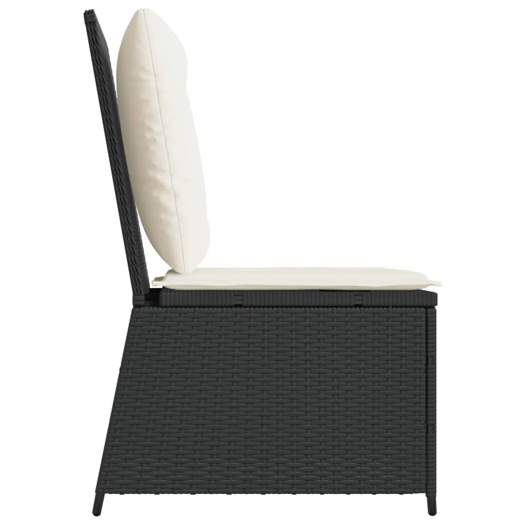 Divano Reclinabile da Giardino con Cuscini in Polyrattan Nero