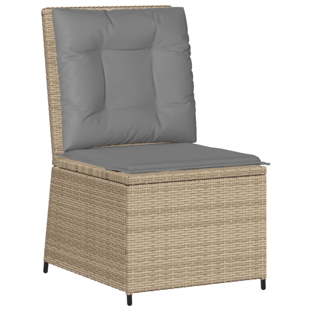 Divano Reclinabile da Giardino con Cuscini Beige in Polyrattan