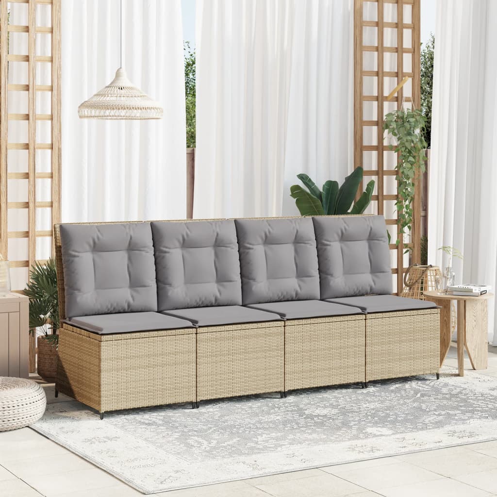 Divano Reclinabile da Giardino con Cuscini Beige in Polyrattan