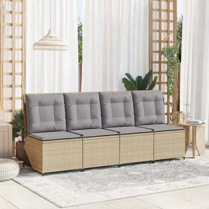 Divano Reclinabile da Giardino con Cuscini Beige in Polyrattan