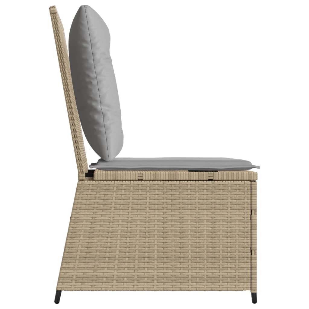 Divano Reclinabile da Giardino con Cuscini Beige in Polyrattan